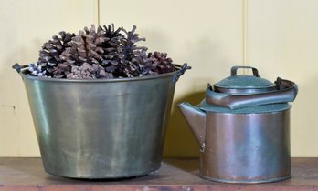 Antique Copper Kettle And Brass Pail (CTF10)