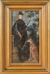 Antique English Oil, Hunter With Dog (CTF10)