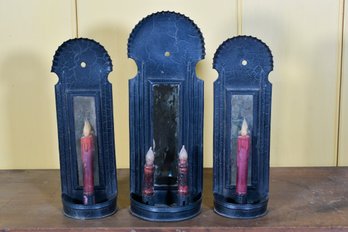 Three Vintage Crimped Tin Candle Sconces (CTF10)