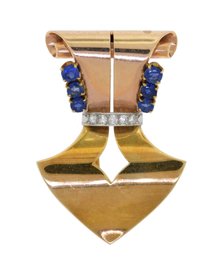 Vintage Tiffany & Co. 14k Gold, Diamond And Sapphire Clip (CTF10)