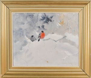 Henning Hougaard Oil On Canvas, Birds In Winter (CTF10)