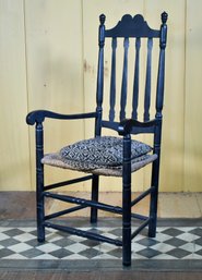 18th C. Black Painted Bannister Back Arm Chair (CTF10)