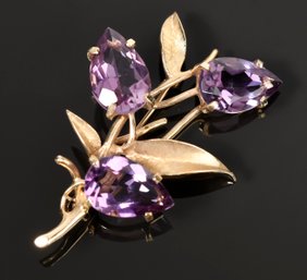 Vintage Parenti Sisters 14k Yellow Gold Amethyst Pin (CTF10)