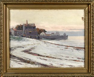 20th C. Oil On Canvas, Coastal Town Landscape (CTF10)