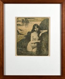 Early 20th C. Lithograph, Nude In Water (CTF10)