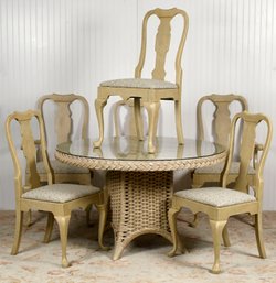Set Of Six Queen Anne Style Chairs With Wicker Table (CTF50)