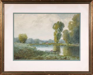 Antique Royal H. Millson Watercolor, River Landscape (CTF10)