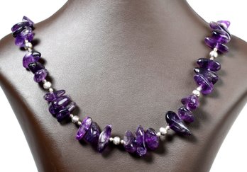 Amethyst And Silver Bead Necklace (CTF10)