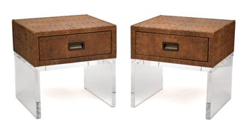 Pr. Leather And Lucite Side Tables (CTF20)