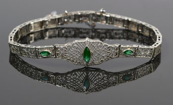 Vintage 14k Gold Bracelet With Synthetic Emeralds (CTF10)