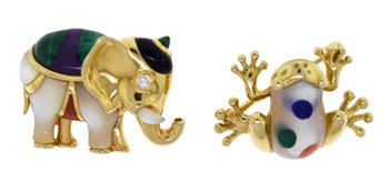 14k Gold And MOP Frog And Elephant Pins (CTF10)