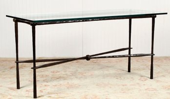 Vintage Wrought Iron And Glass Console Table (CTF40)