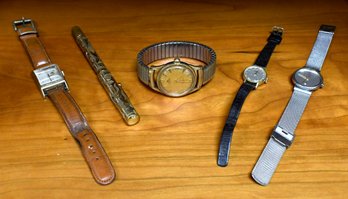Four Vintage Wristwatches And Vintage Waterman Fountain Pen, 5 Pcs  (CTF10)