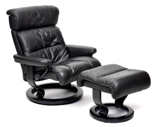 Ekornes Stressless Black Leather Chair And Ottoman, 2 Of 2 (CTF30)