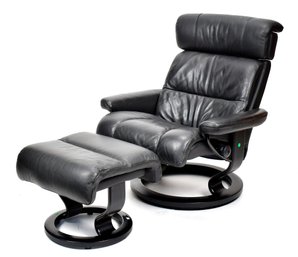 Ekornes Stressless Black Leather Chair And Ottoman, 1 Of 2 (CTF30)