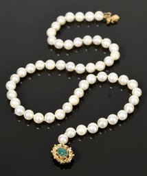Vintage Pearl Necklace W/Jade Clasp (CTF10)