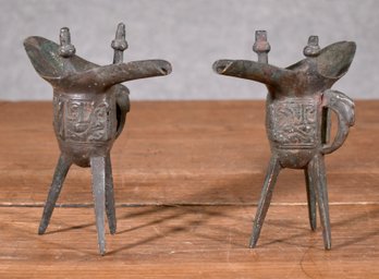 Two Chinese Bronze Archaic Jue Vessels (CTF10)