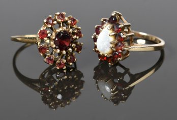 Vintage 14k Gold Garnet & 10k Gold Garnet And Opal Rings (CTF10)