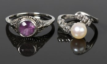 Two Vintage 14k Gold Rings With Pearl & Amethyst (CTF10)