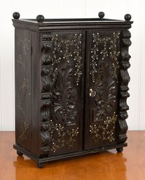 Antique Ebony Inlaid Valuables Cabinet (CTF10)