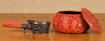 Chinese Cinnabar Covered Box And Ladle (CTF10)