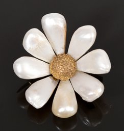 Antique 14k Gold Mississippi River Pearl Daisy Pin/pendant (CTF10)
