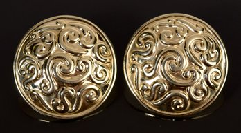 14k Yellow Gold Embossed Disk Shaped Post Earrings (CTF10)