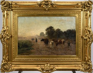 Willem Philippus Candel, Oil On Canvas, Cows And Farmers (CTF20)