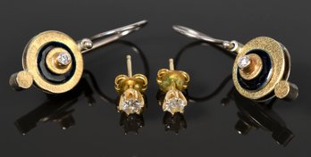 Diamond Studs & Silver W/ Gold & Diamonds Earrings (CTF10)