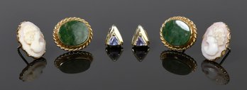 10k Gold Post Earrings W/ Various Stones, 3prs. (CTF10)