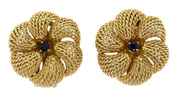 14K & Blue Sapphires Flower Earrings (CTF10)