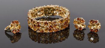 14k Gold Citrine & Diamond Bracelet, Ring & Earring Suite (CTF10)