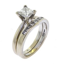 14K Princess Cut Diamond Solitaire Engagement Ring & Band (CTF10)