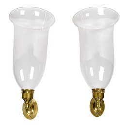 Pr. Vintage Brass And Glass Wall Sconces (CTF20)
