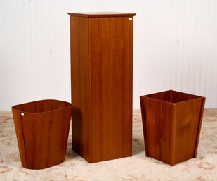 Vintage Teak Pedestal With Two Vintage Danish Teak Waste Paper Basket (CTF10)