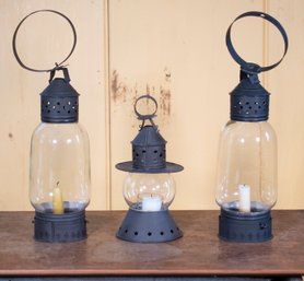 Three 20th C. Pierced Tin Candle Lamps (CTF10)