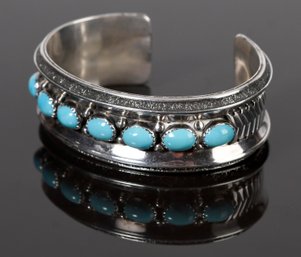 Signed R.J. Apacheto Navajo Sterling Silver 'sleeping Beauty' Turquoise Cuff Bracelet (CTF10)