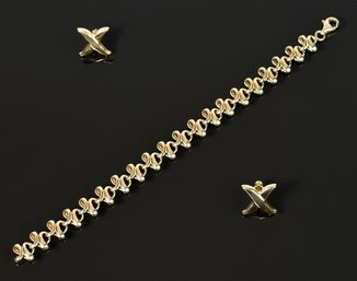 14k Gold 'X' Link Bracelet & Earrings (CTF10)