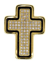 18k Yellow Gold Diamond & Black Enamel Cross Pendant (CTF10)
