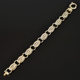 14k Two Tone Textured Gold Link Bracelet (CTF10)