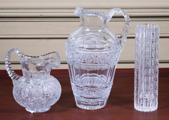 Pepi Herrmann Cut Glass, Two Pouring Pitchers And Vase (CTF20)