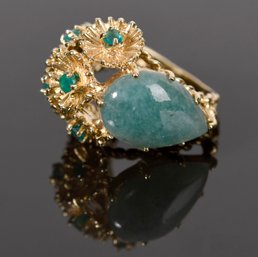 Vintage 14k Gold Emerald & Aventurine Ring (CTF10)