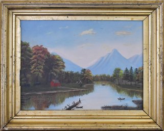 Antique Oil On Canvas, Lake Landscape (CTF10)