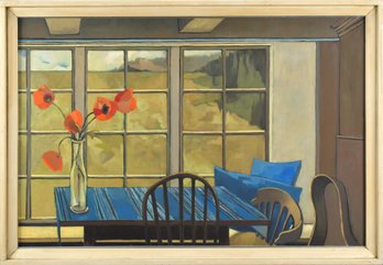 20th C. Oil On Canvas, Poppies By Window (CTF20)