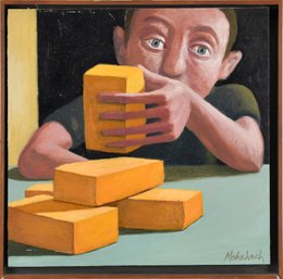 Carl Mehrbach (Lyme NH) Oil On Board, Man And Cheese (CTF10)