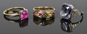 Three Vintage 14k Gold Rings W/ Synthetic Stones (CTF10)