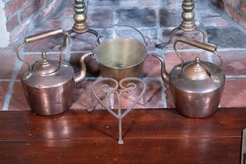 Antique Kettles, Pail And Trivet (CTF20)