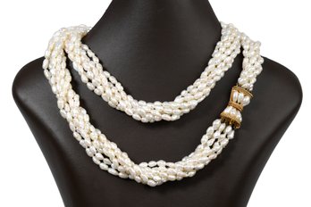 Chinese Freshwater Pearl Necklace W/ 14K Gold Clasp (CTF10)