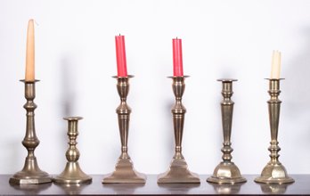 Six Antique Brass Candlesticks (CTF10)