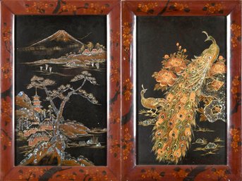 Pair Vintage Lacquer Panels With Abalone Inlay (CTF10)